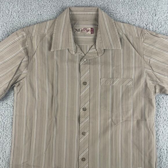 XG Prep Men's Large Brown Striped Crest Short Sleeve Button Up Shirt - Picture 2 of 16